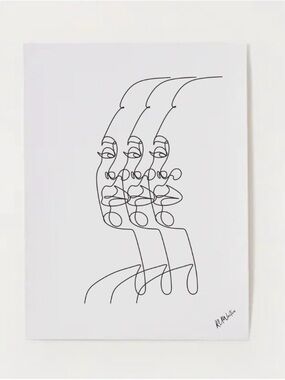 Modern Minimalist Black Line Art Trio Face Print Poster
